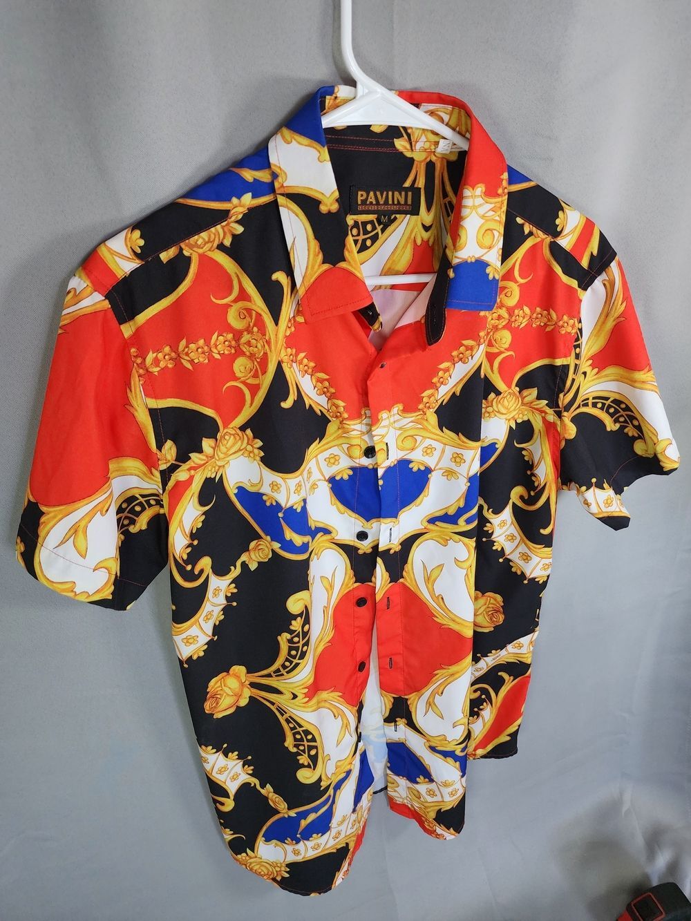 Pavini Red & Black Baroque Print Short-Sleeve Button-Down Shirt